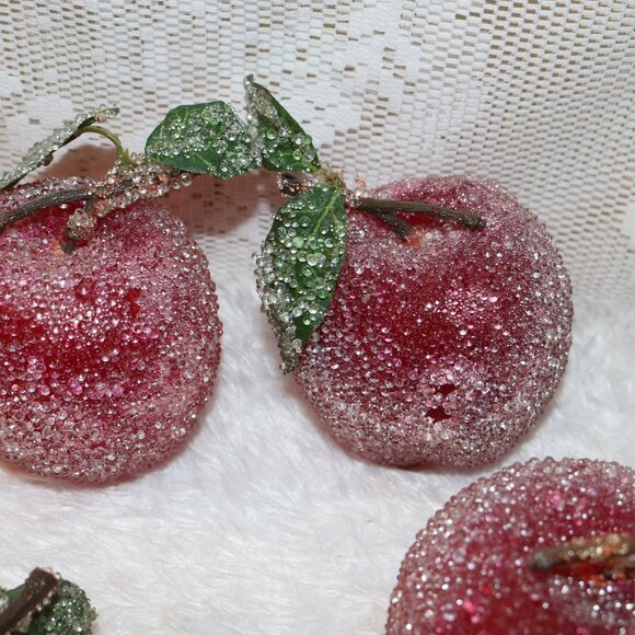 Vintage beaded frosted fruit for string lights lot of 11 apples, pears & peach - Picture 6 of 7